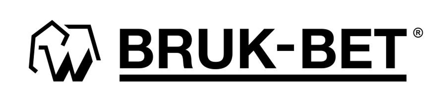 Logo firmy Bruk-Bet. Po lewej stronie widnieje stylizowany, geometryczny symbol przypominający literę "W". Obok znajduje się napis "BRUK-BET" podkreślony linią.