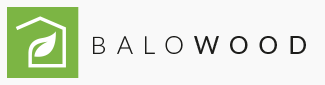 Logo składa się z zielonego kwadratu z białą ikoną liścia i stylizowanego domu, obok którego znajduje się napis "BALOWOOD". Kolorystyka sugeruje związki z naturą lub ekologią.
